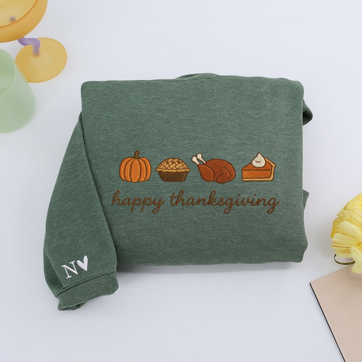 Custom Embroidered Happy Thanksgiving Sweatshirt - Cozy Pumpkin Season Hoodie, Fall Autumn Gift