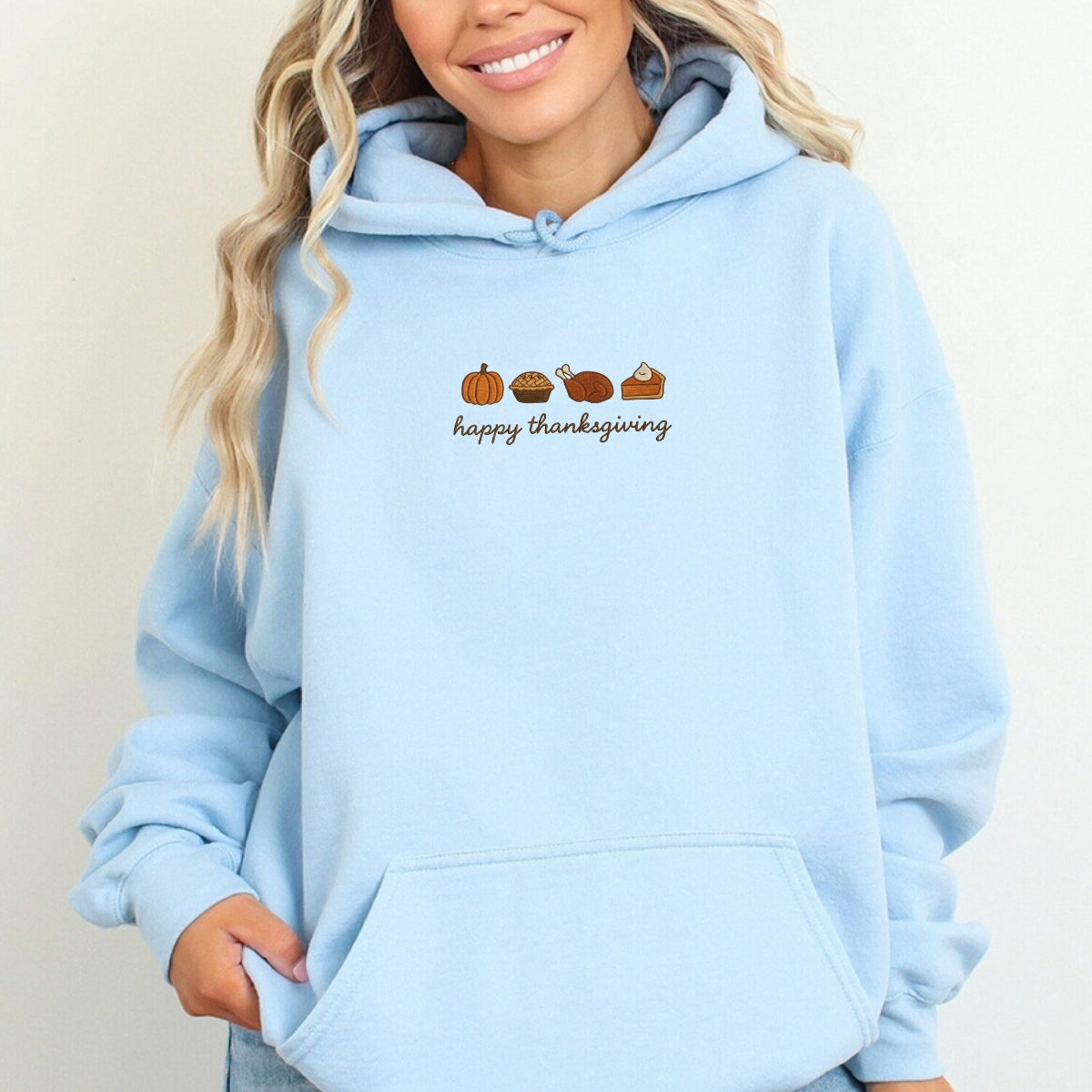 Custom Embroidered Happy Thanksgiving Sweatshirt - Cozy Pumpkin Season Hoodie, Fall Autumn Gift