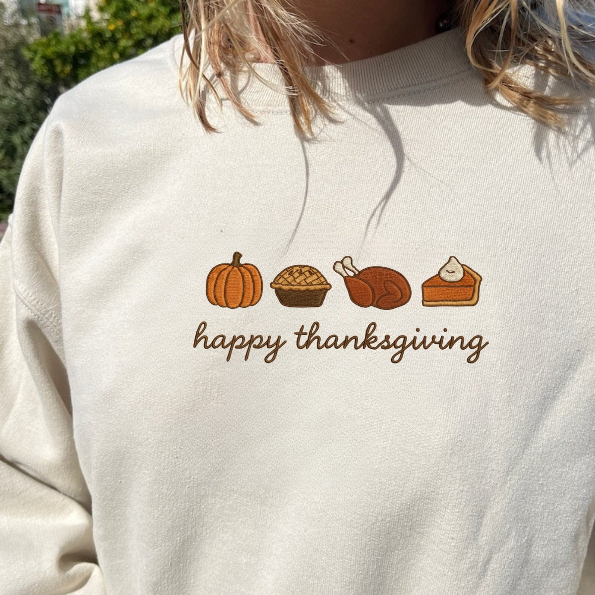 Custom Embroidered Happy Thanksgiving Sweatshirt - Cozy Pumpkin Season Hoodie, Fall Autumn Gift