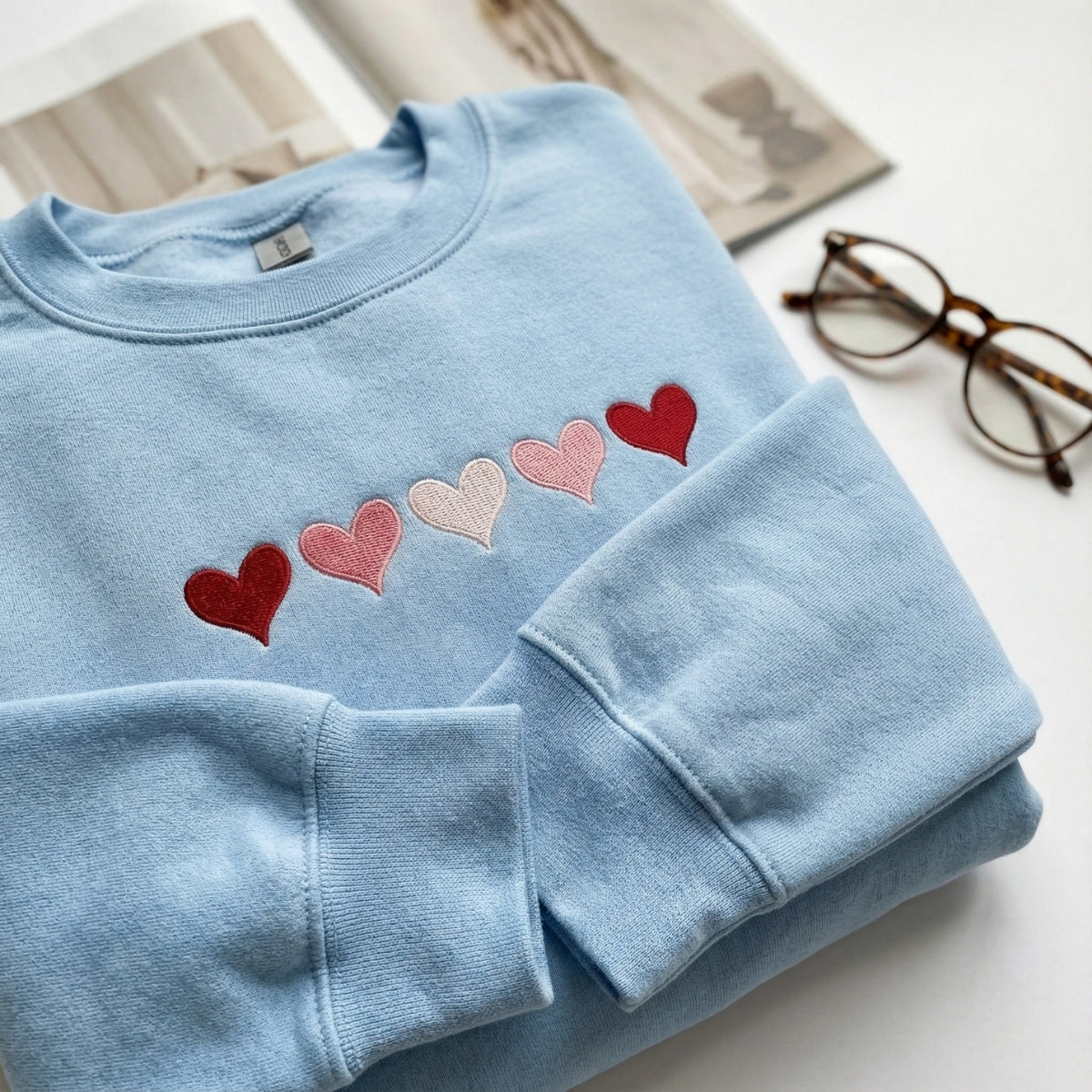 Custom Embroidered Heart Sweatshirt - Valentine's Day Hoodie, Personalized Gift for Her