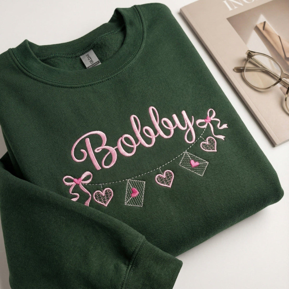 Valentine's Hearts Custom Embroidered T-Shirt - Personalized Name Gift for Valentine's Day