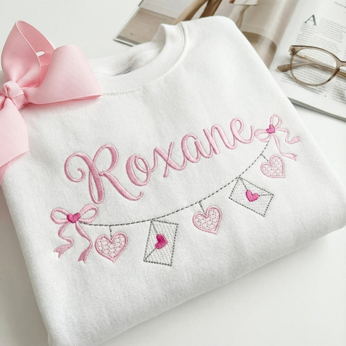 Valentine's Hearts Custom Embroidered T-Shirt - Personalized Name Gift for Valentine's Day