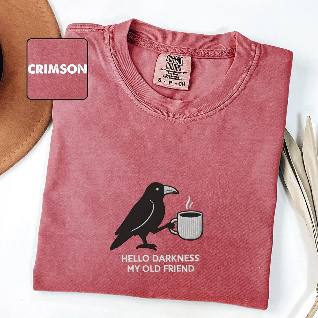 Hello Darkness Raven Custom Embroidered T-Shirt - Funny Gothic Halloween Gift