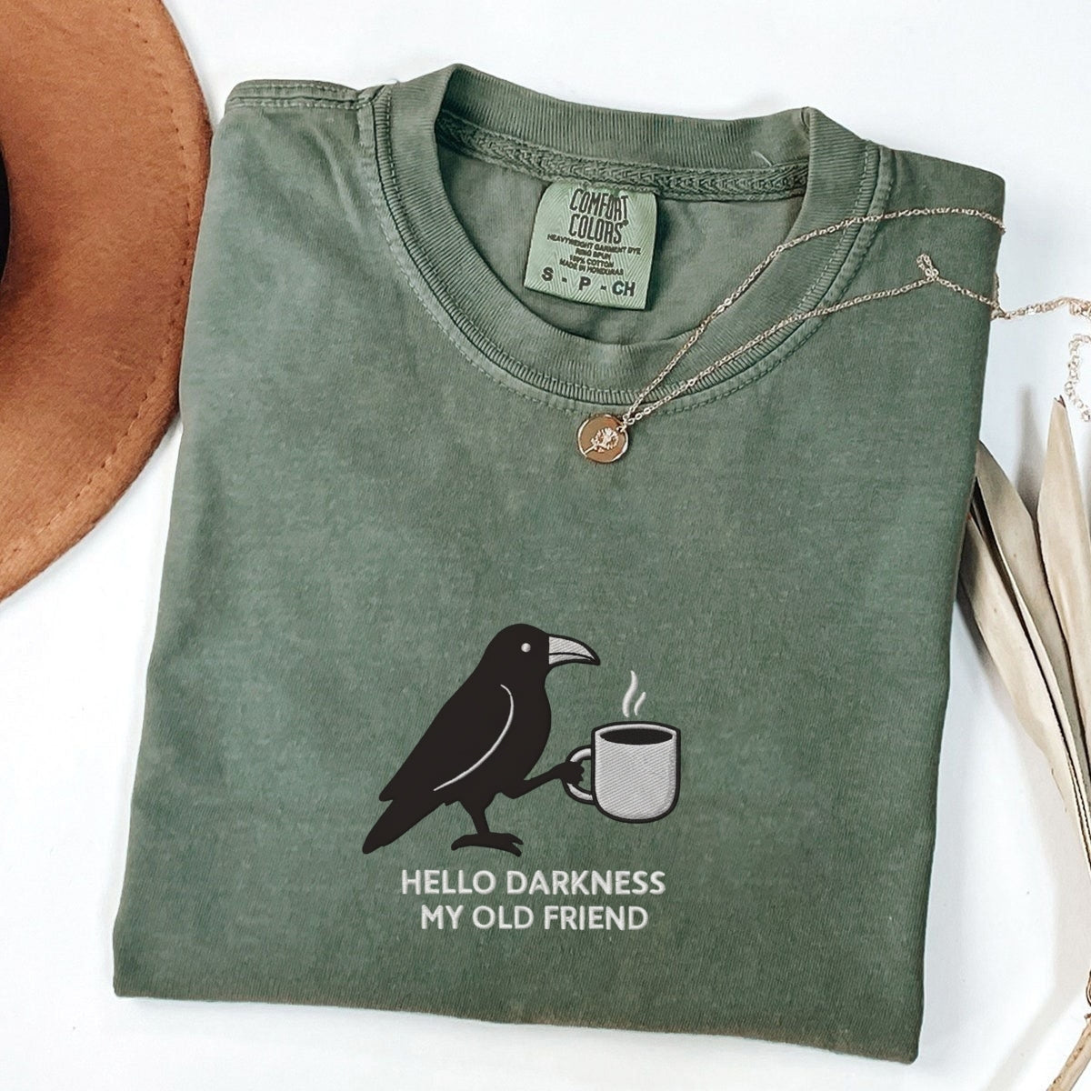 Hello Darkness Raven Custom Embroidered T-Shirt - Funny Gothic Halloween Gift