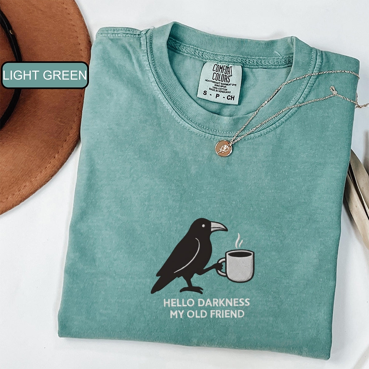 Hello Darkness Raven Custom Embroidered T-Shirt - Funny Gothic Halloween Gift