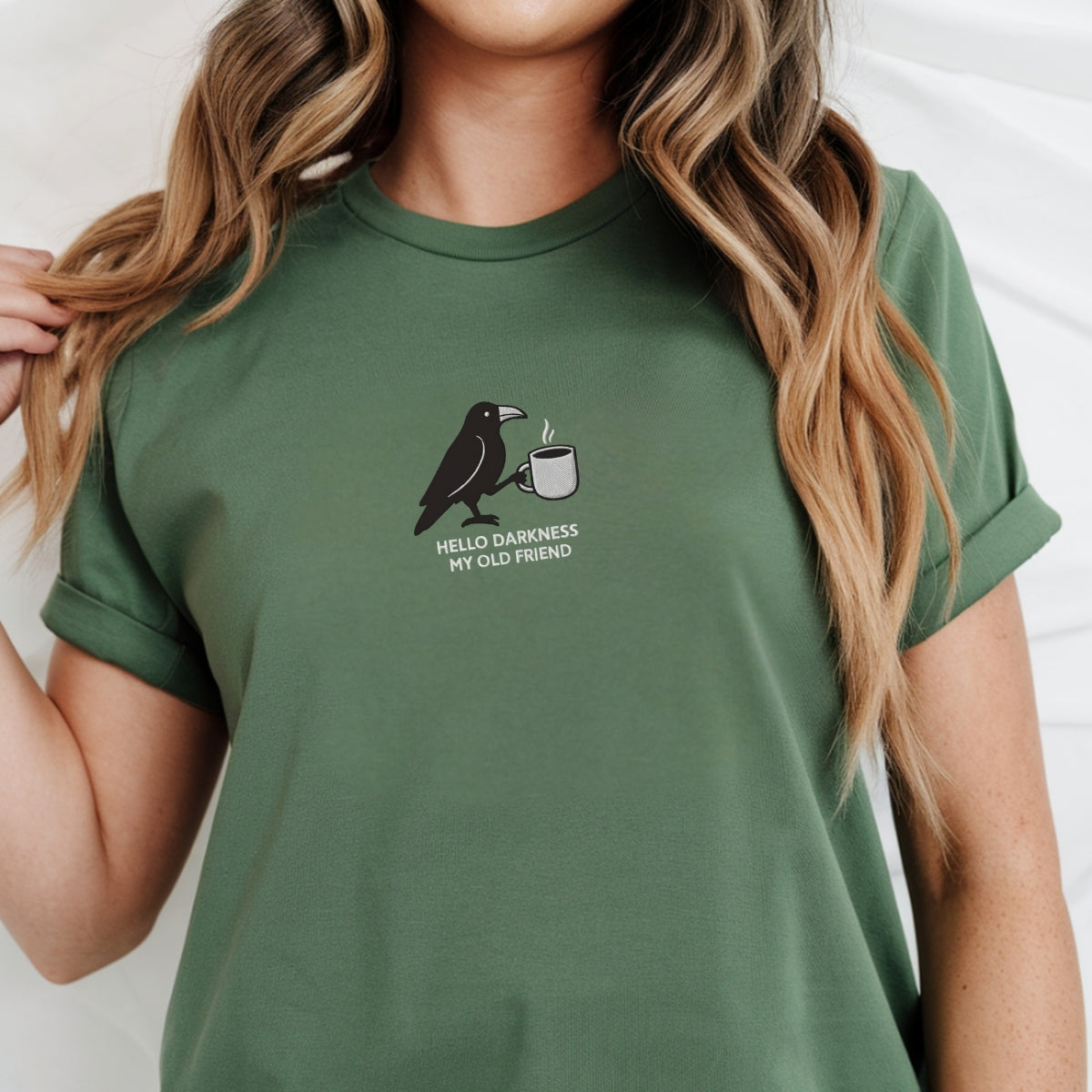 Hello Darkness Raven Custom Embroidered T-Shirt - Funny Gothic Halloween Gift