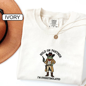 Overstimulated Cowboy Frog Custom Embroidered T-Shirt - Funny Meme Gift