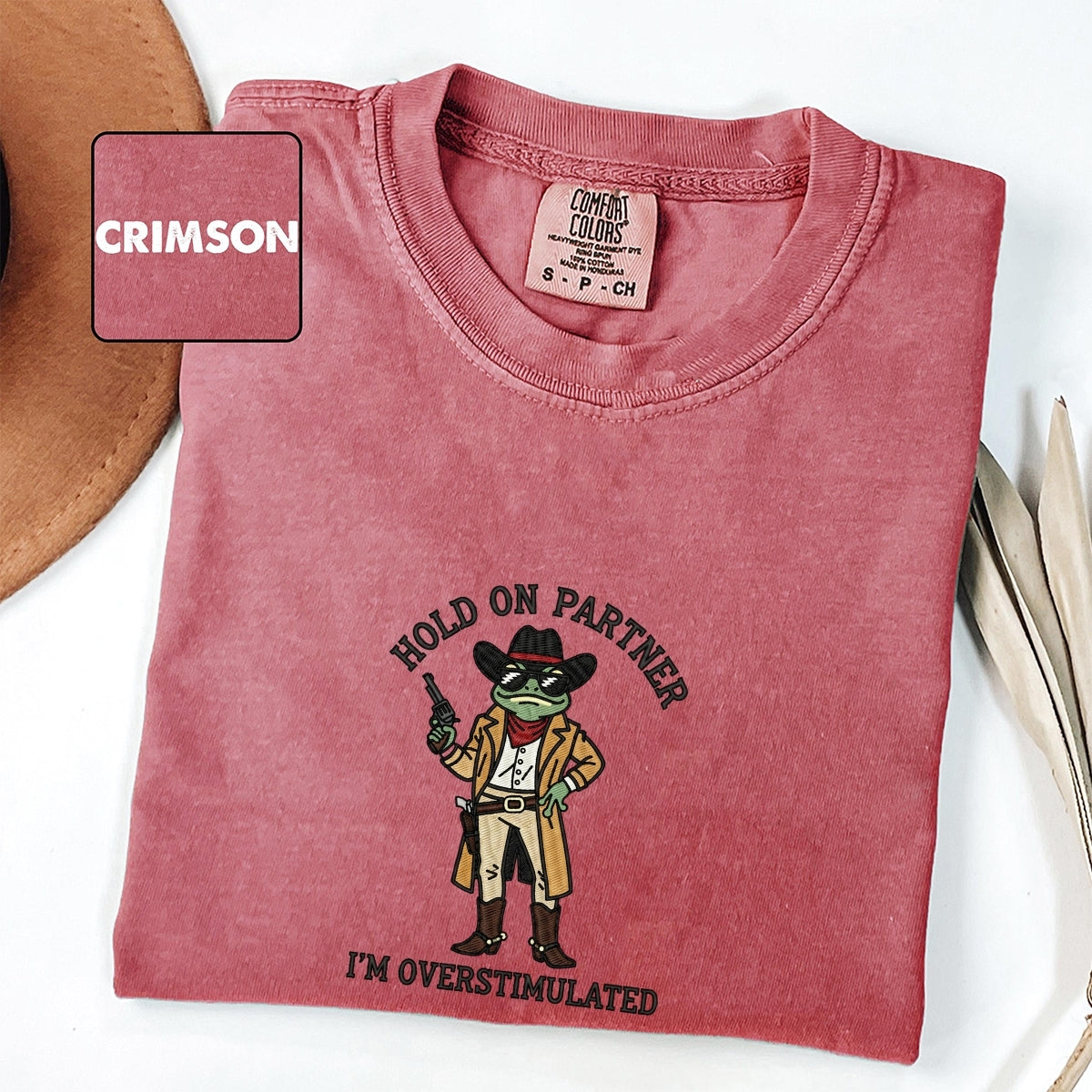 Overstimulated Cowboy Frog Custom Embroidered T-Shirt - Funny Meme Gift