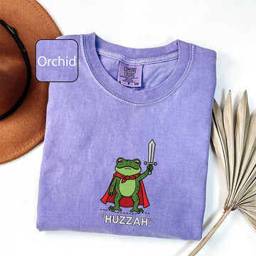 Huzzah Frog Custom Embroidered T-Shirt - Funny DnD Renaissance Faire Gift