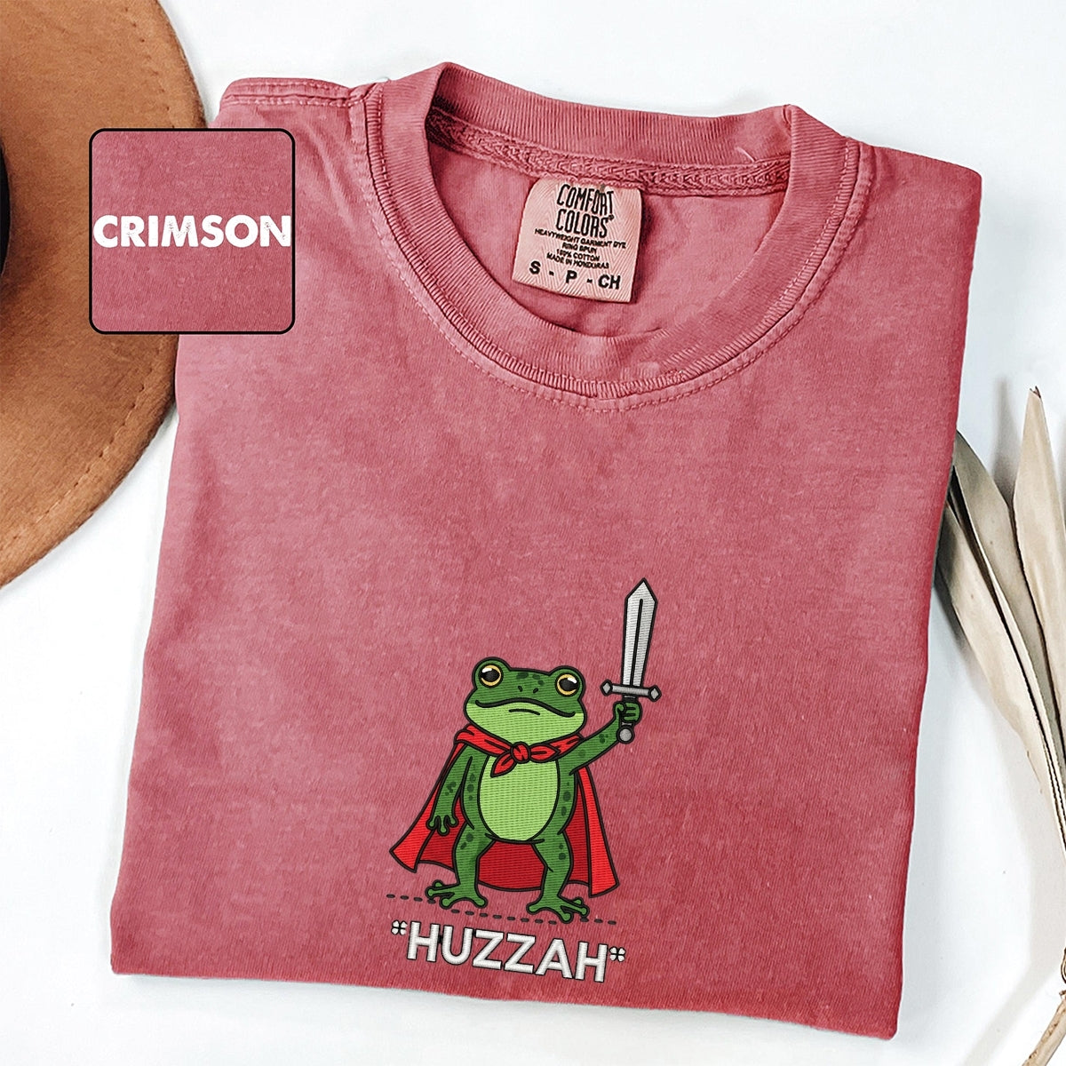 Huzzah Frog Custom Embroidered T-Shirt - Funny DnD Renaissance Faire Gift