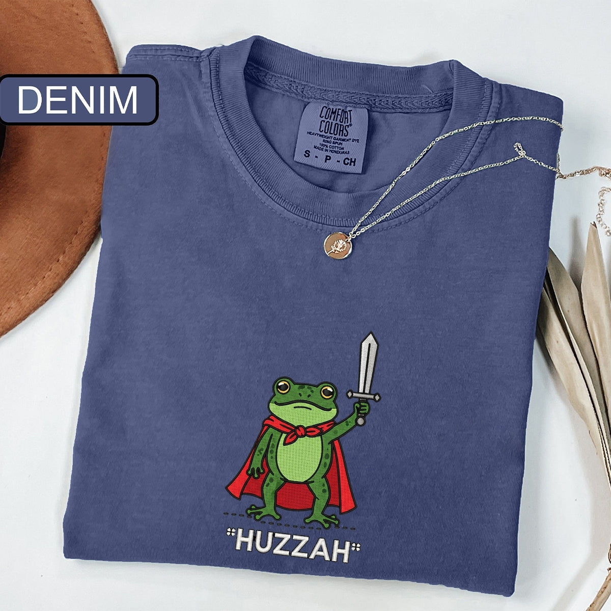 Huzzah Frog Custom Embroidered T-Shirt - Funny DnD Renaissance Faire Gift