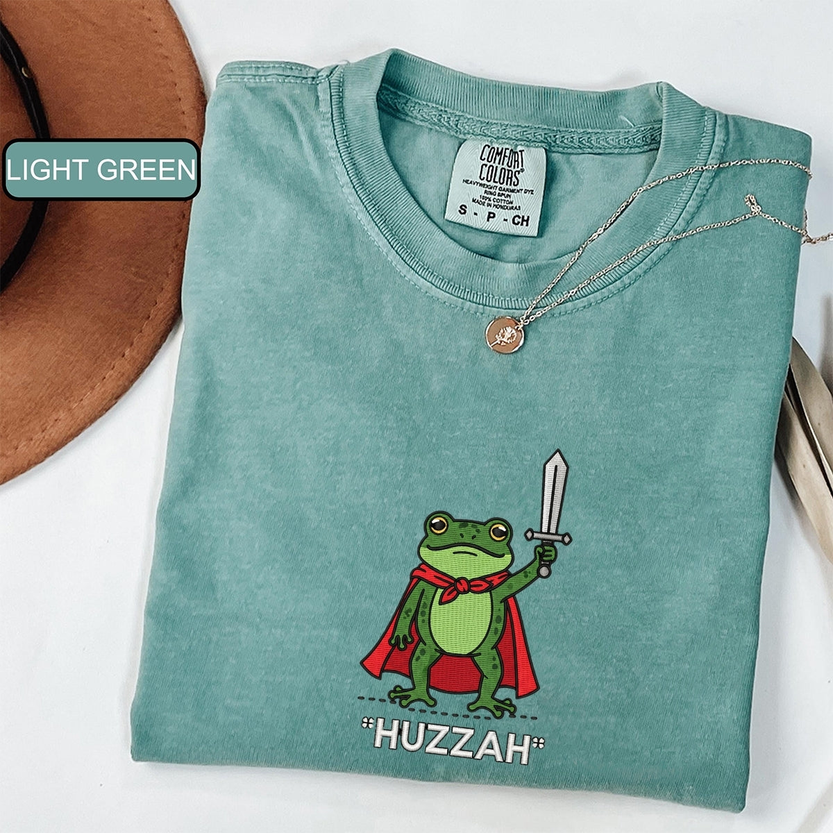 Huzzah Frog Custom Embroidered T-Shirt - Funny DnD Renaissance Faire Gift