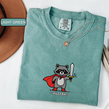Huzzah Raccoon Custom Embroidered T-Shirt - Funny Renaissance Faire DnD Gift