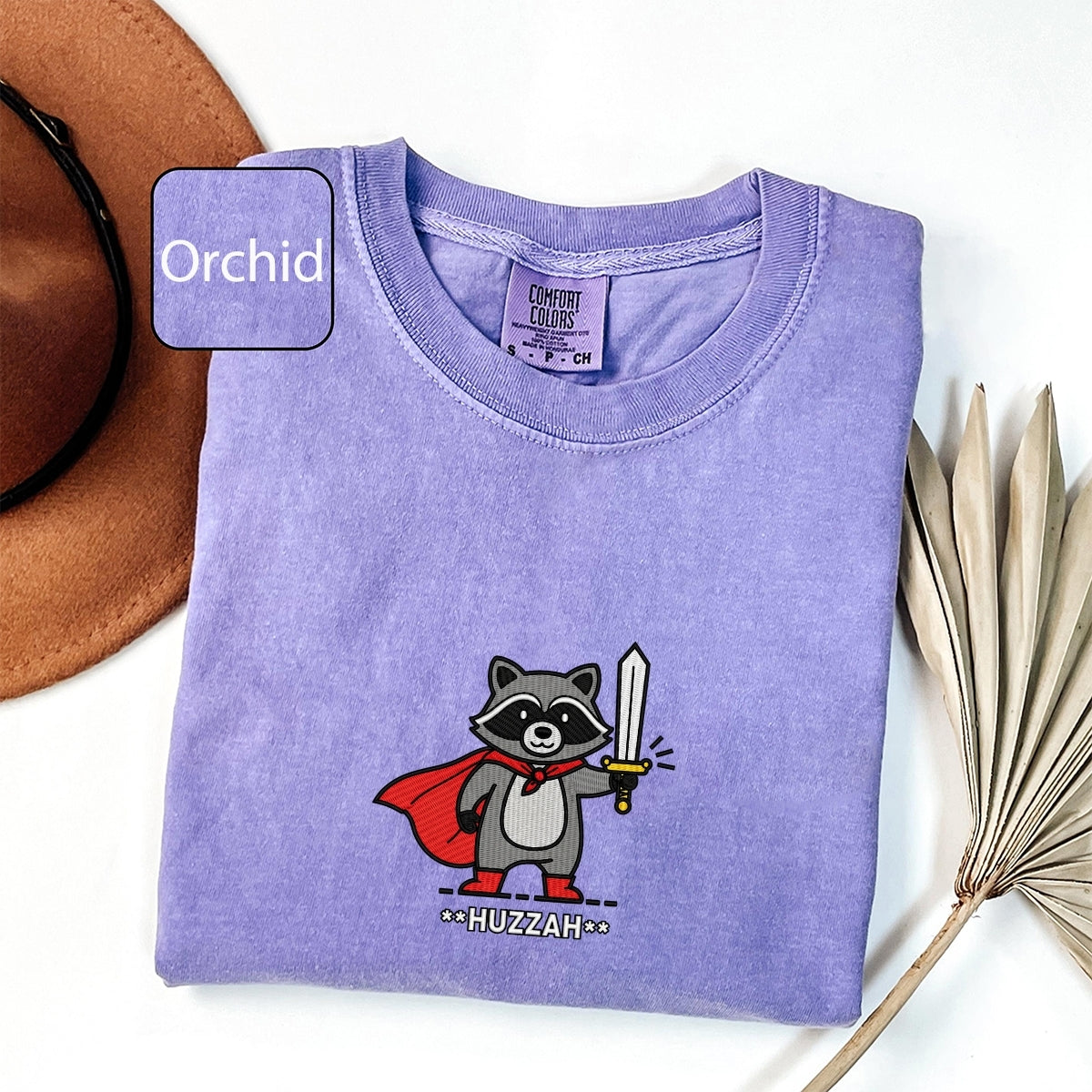 Huzzah Raccoon Custom Embroidered T-Shirt - Funny Renaissance Faire DnD Gift