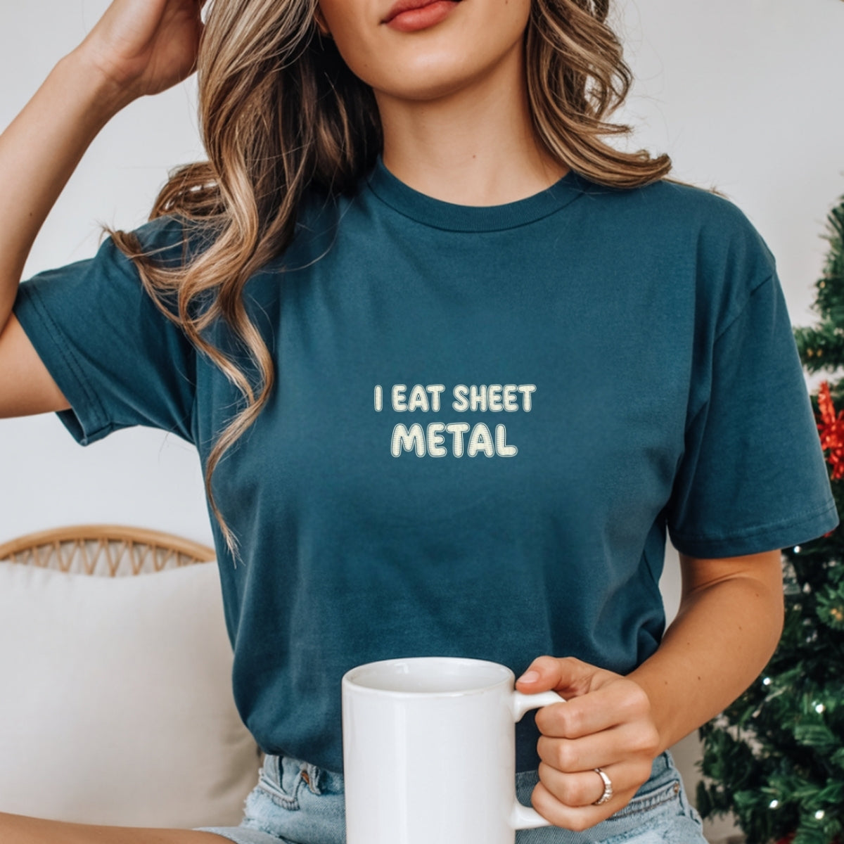 I Eat Sheet Metal Custom Embroidered T-Shirt - Funny Ironic Meme Gift