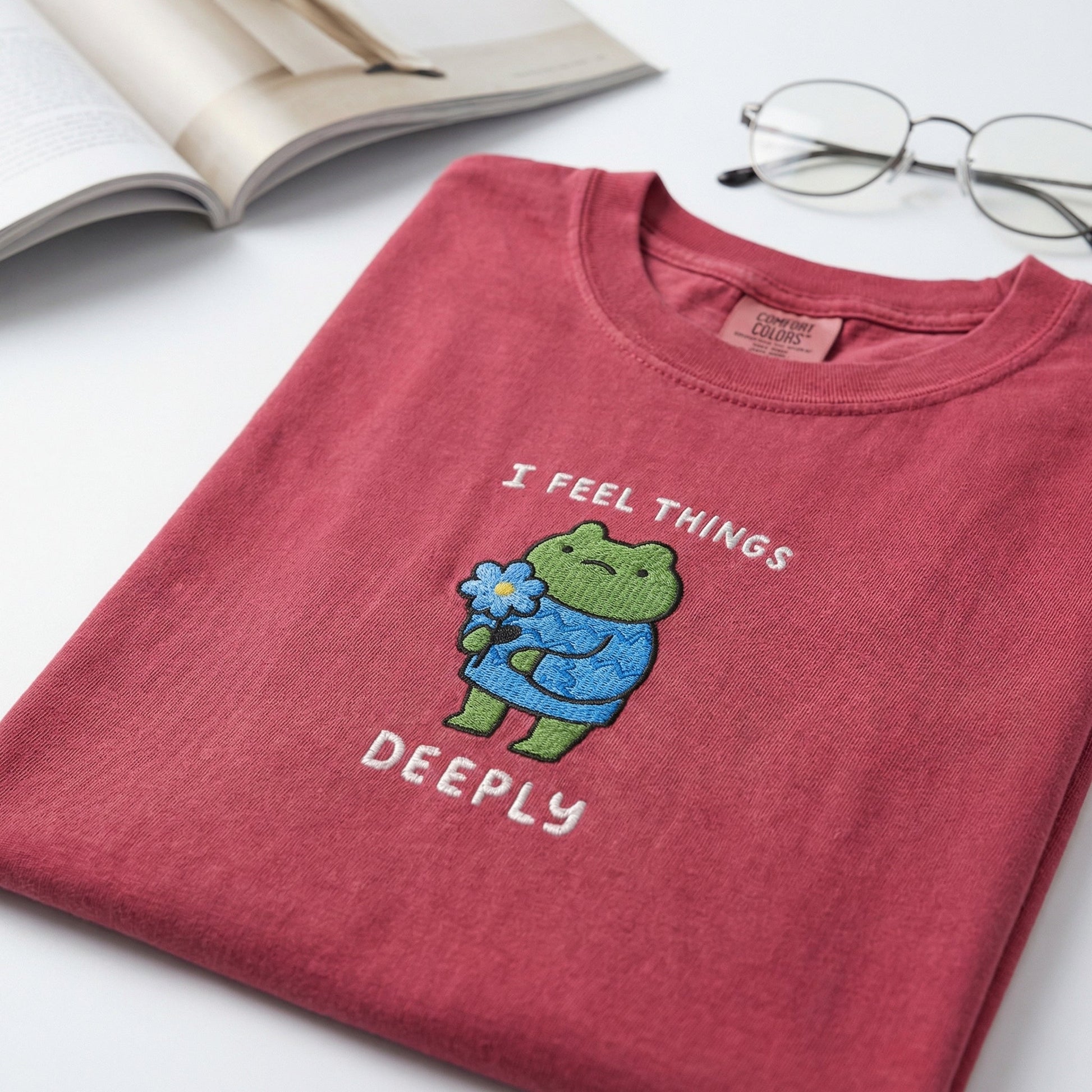 I Feel Things Deeply Custom Embroidered T-Shirt - Funny Frog Gift