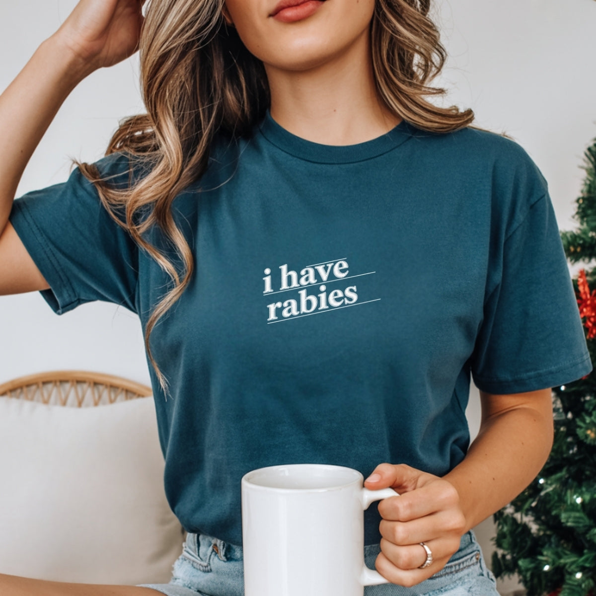I Have Rabies Custom Embroidered T-Shirt - Funny Feral Girl Meme Gift