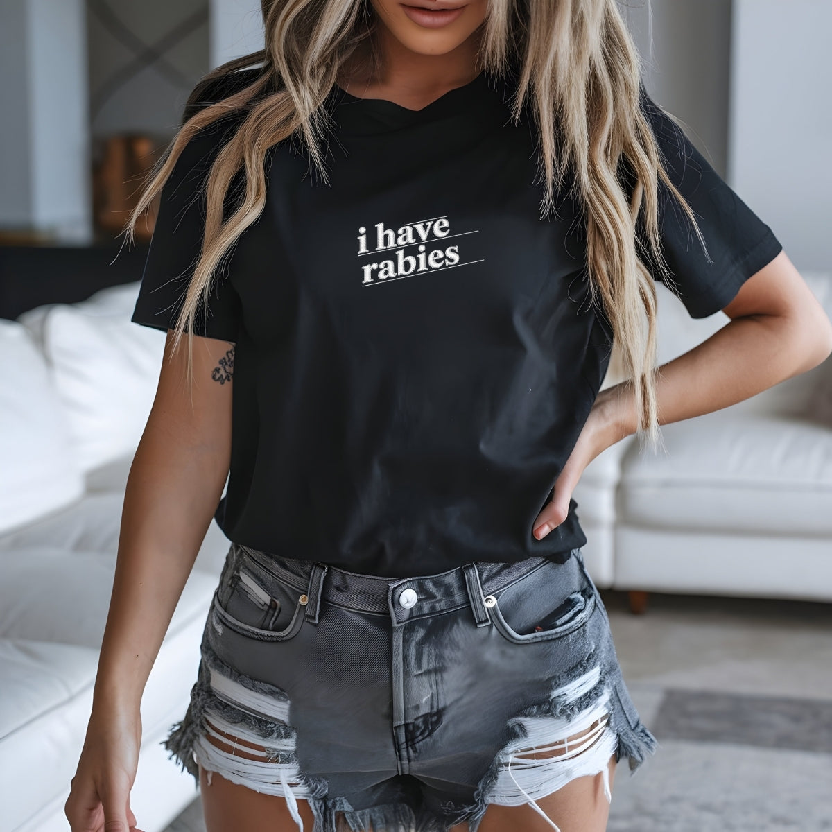 I Have Rabies Custom Embroidered T-Shirt - Funny Feral Girl Meme Gift