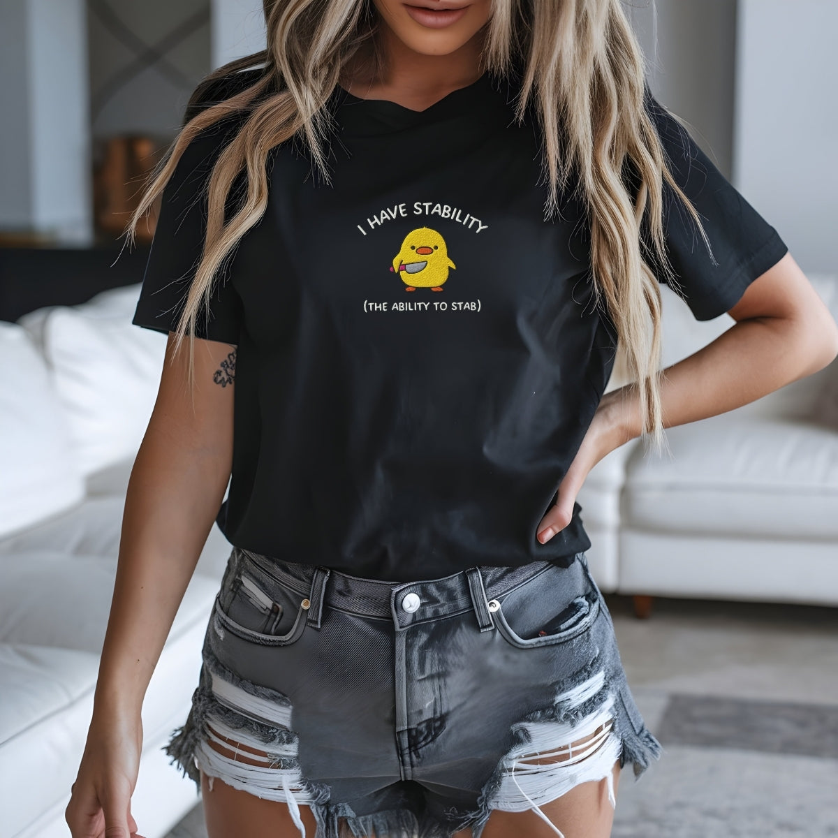 I Have Stability Custom Embroidered T-Shirt - Funny Duck Gift