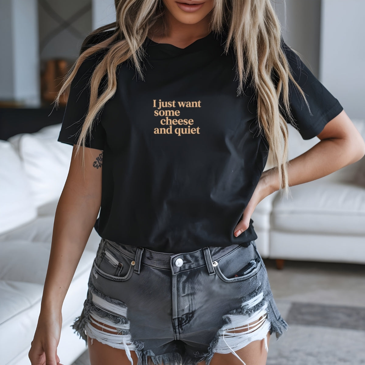 Cheese and Quiet Custom Embroidered T-Shirt - Funny Cheese Lover Gift