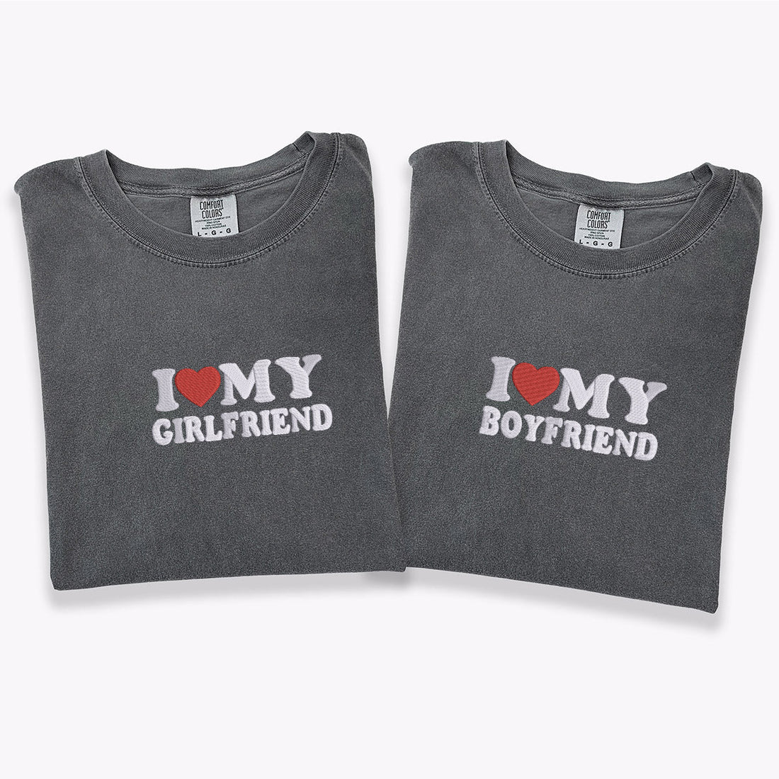 I Love My BoyfriendGirlfriend Custom Embroidered T-Shirt - Matching Couple Gift