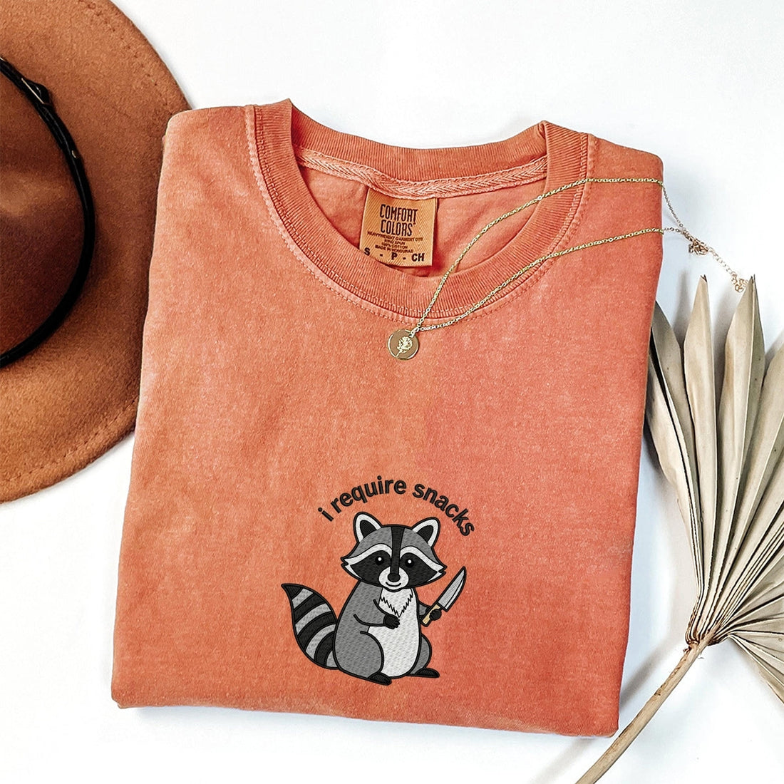 I Require Snacks Custom Embroidered T-Shirt - Funny Raccoon Personalized Gift