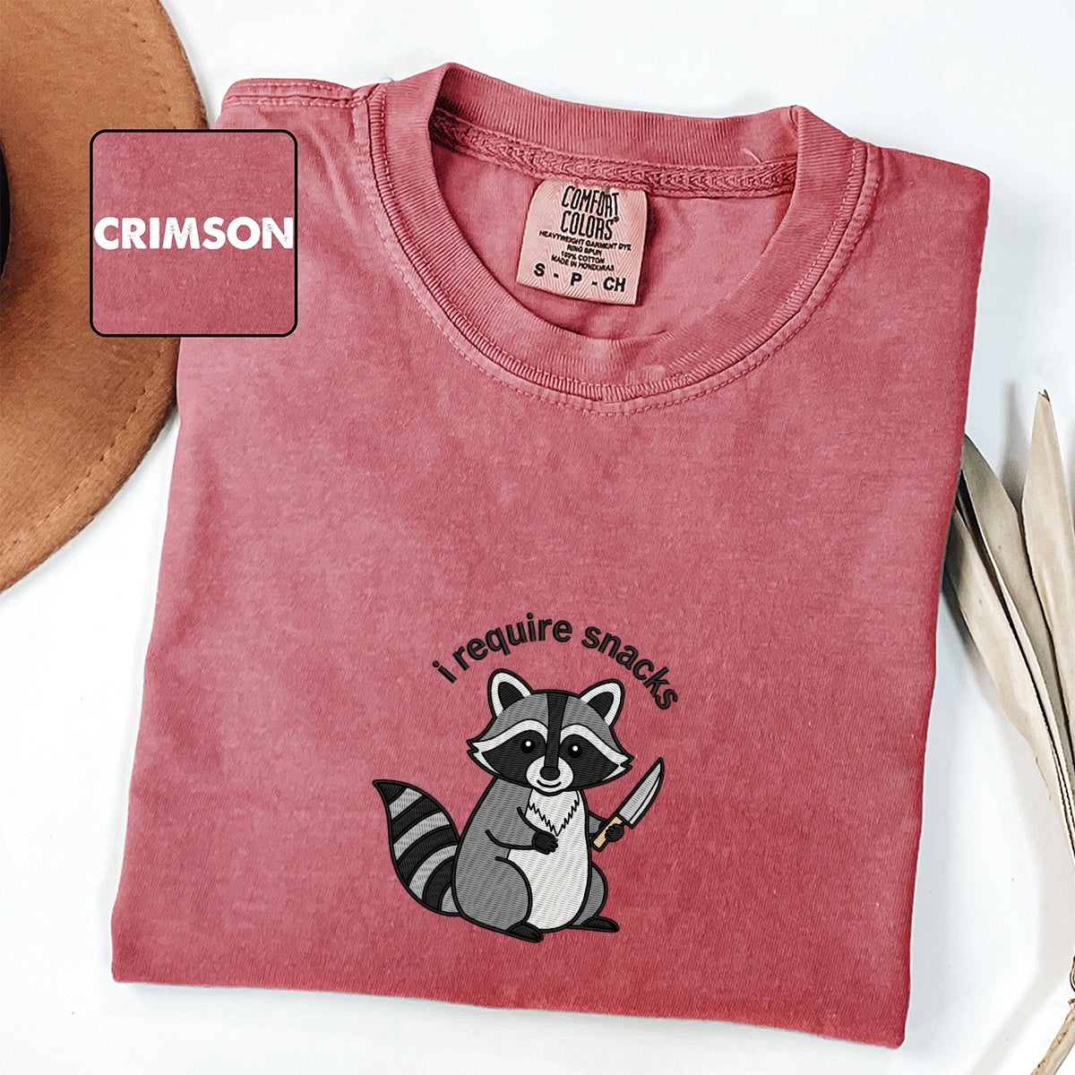 I Require Snacks Custom Embroidered T-Shirt - Funny Raccoon Personalized Gift