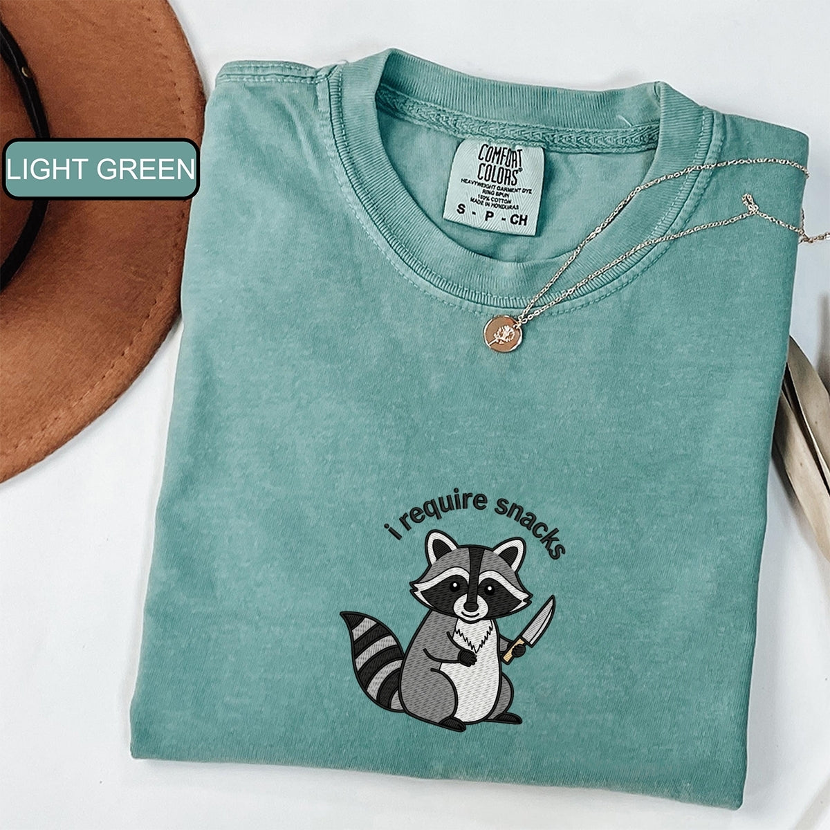 I Require Snacks Custom Embroidered T-Shirt - Funny Raccoon Personalized Gift