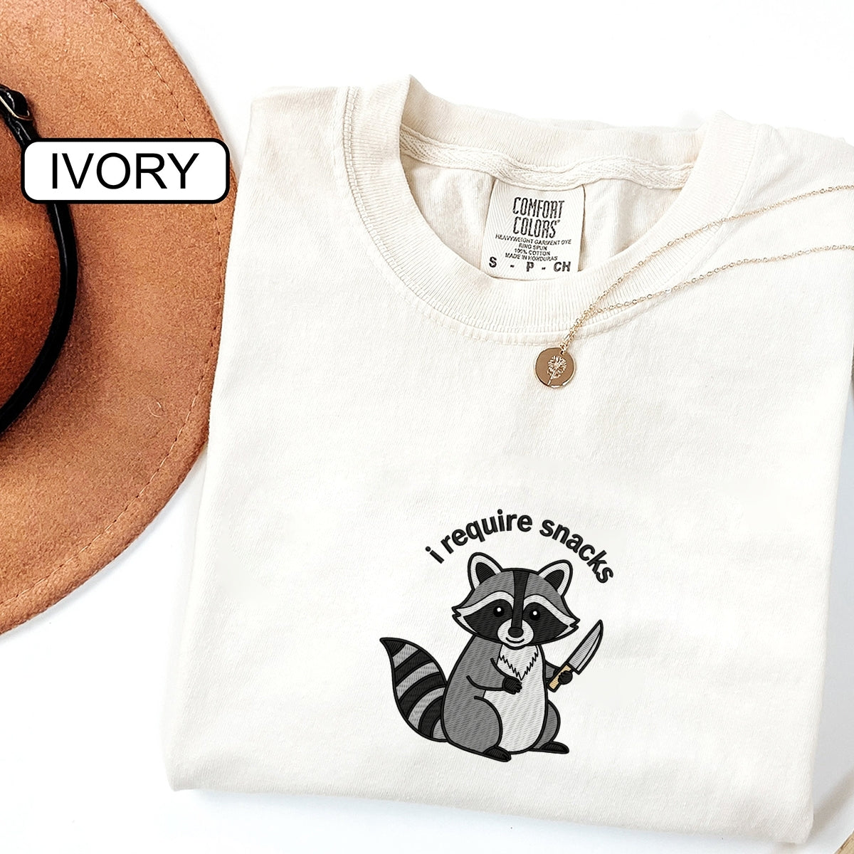 I Require Snacks Custom Embroidered T-Shirt - Funny Raccoon Personalized Gift