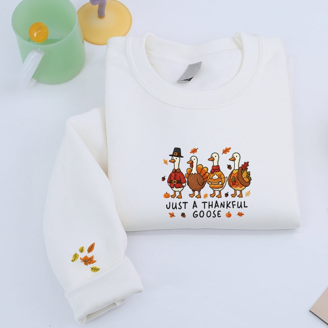 Thankful Goose Custom Embroidered Hoodie - Funny Thanksgiving Personalized Sweatshirt