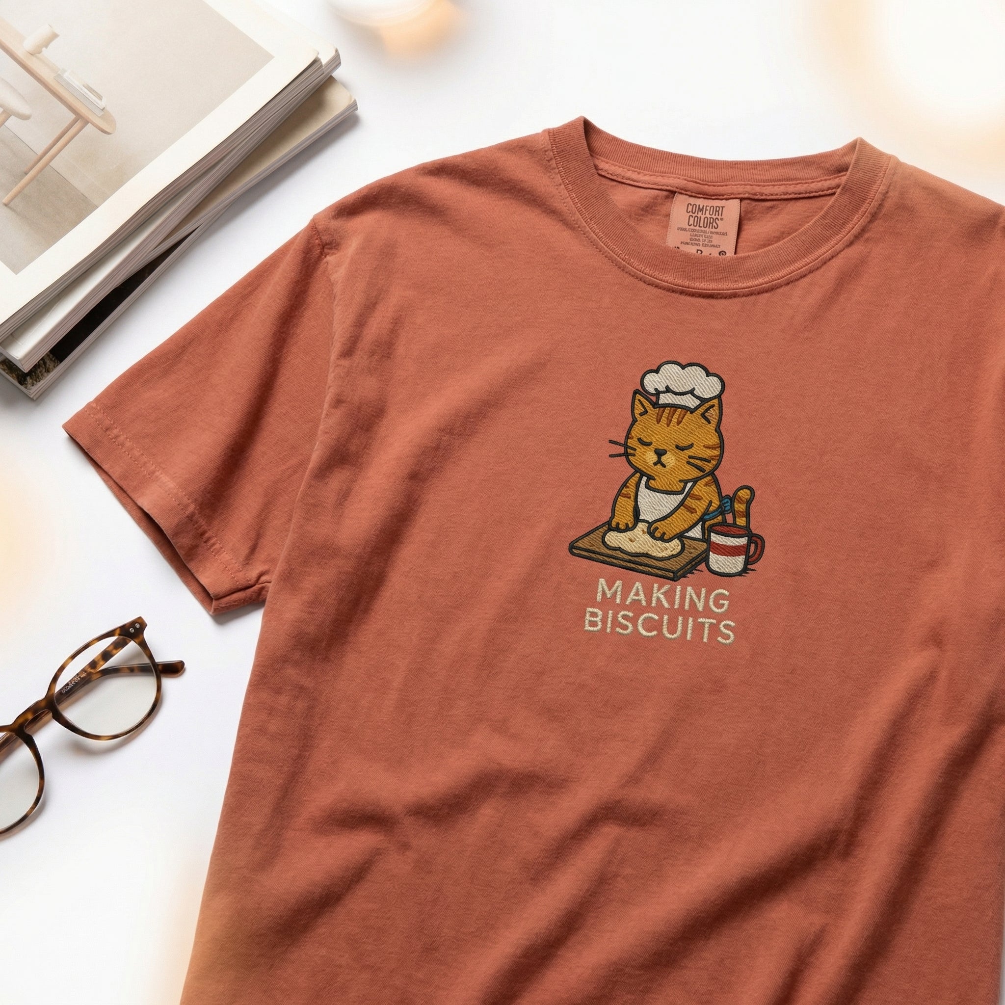 Making Biscuits Cat Custom Embroidered T-Shirt - Funny Cat Lover Personalized Gift