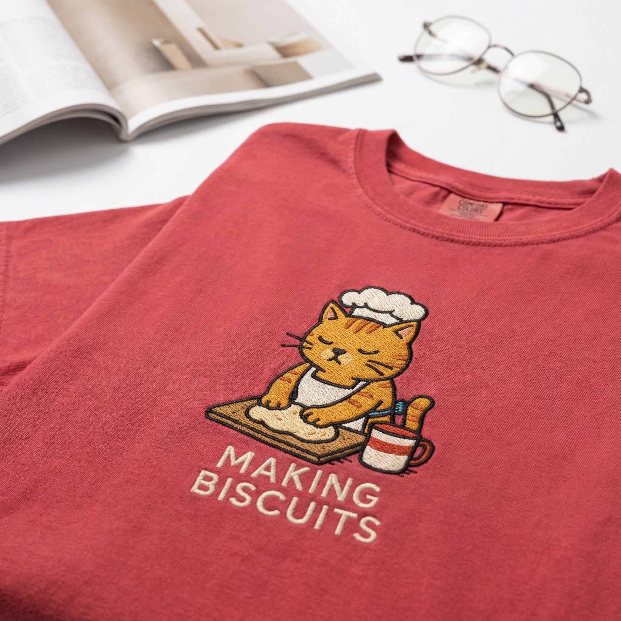 Making Biscuits Cat Custom Embroidered T-Shirt - Funny Cat Lover Personalized Gift