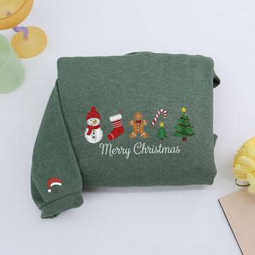 Gingerbread Merry Christmas Custom Embroidered Sweatshirt - Meaningful Holiday Personalized Gift