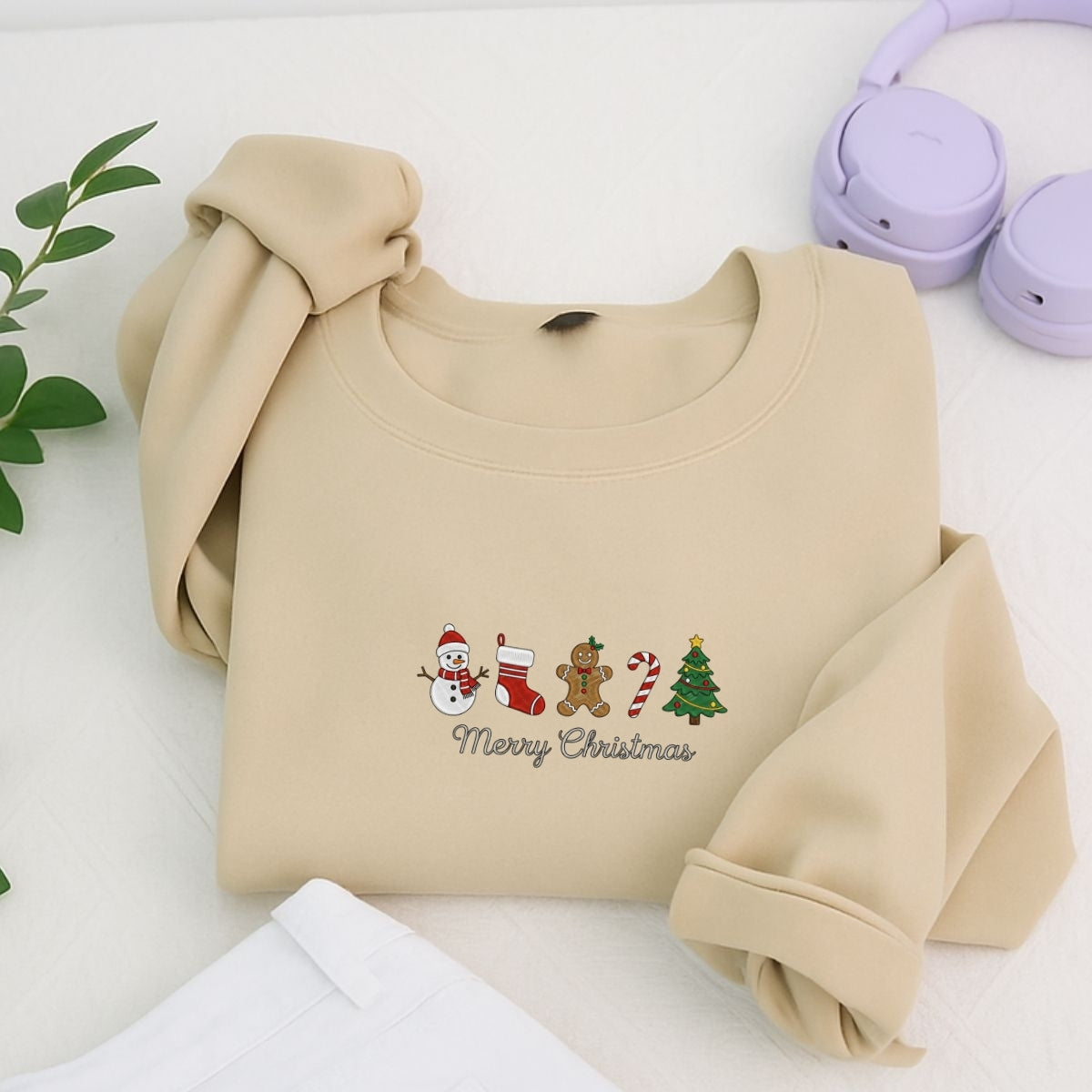 Gingerbread Merry Christmas Custom Embroidered Sweatshirt - Sentimental Holiday Personalized Gift