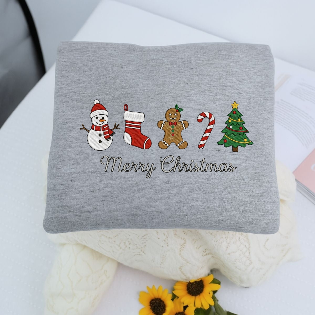 Gingerbread Merry Christmas Custom Embroidered Sweatshirt - Sentimental Holiday Personalized Gift