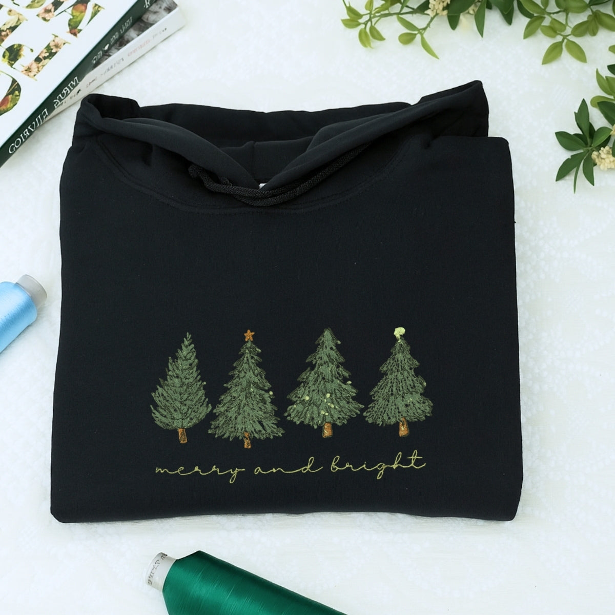 Merry & Bright Christmas Tree Custom Embroidered Sweatshirt - Cozy Holiday Personalized Gift