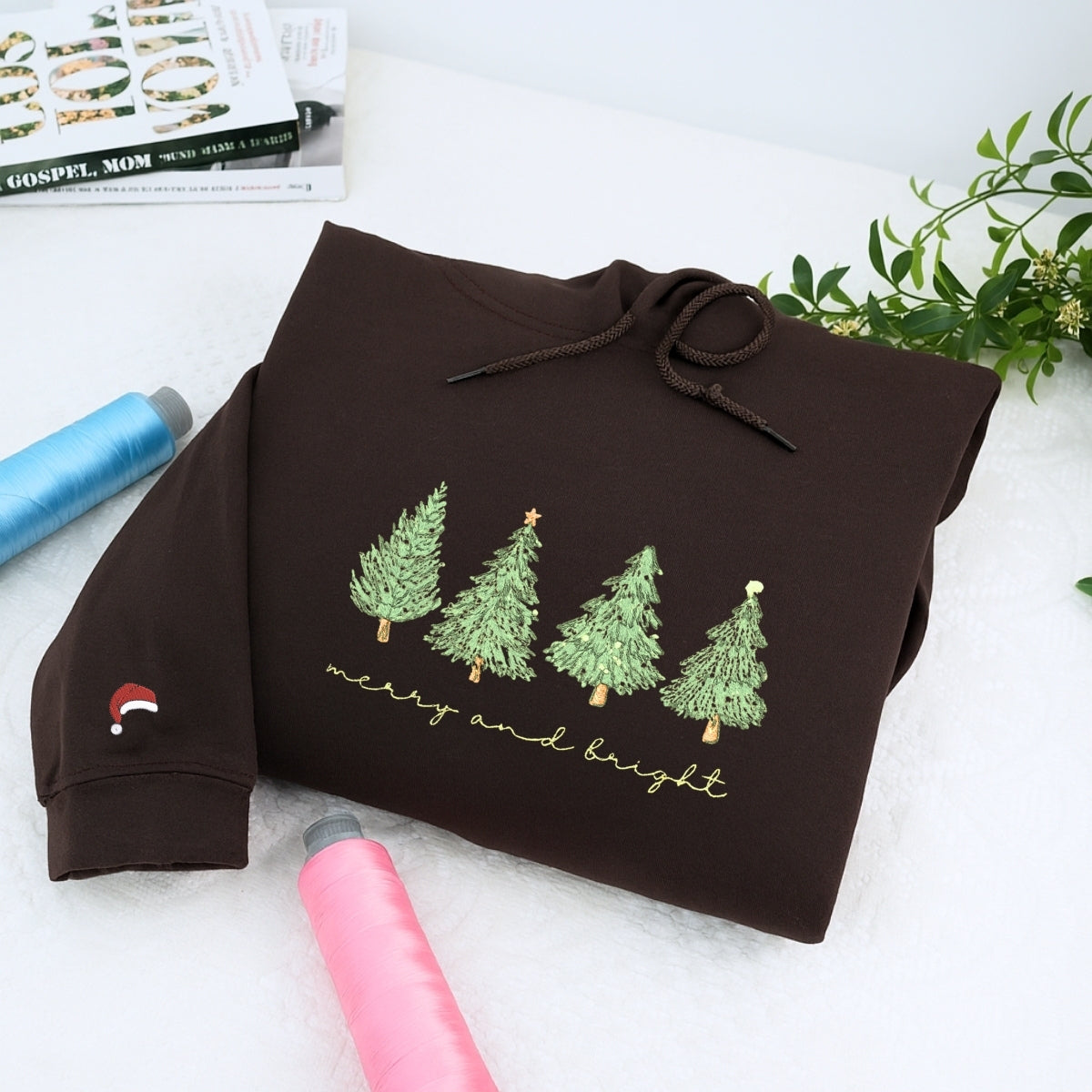 Merry & Bright Christmas Tree Custom Embroidered Sweatshirt - Cozy Holiday Personalized Gift