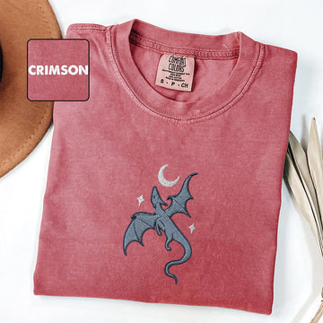 Moon and Dragon Custom Embroidered T-Shirt - Fantasy Book Lover Personalized Tee