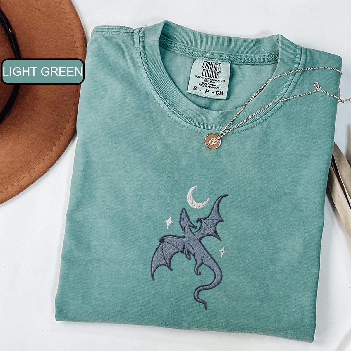 Moon and Dragon Custom Embroidered T-Shirt - Fantasy Book Lover Personalized Tee