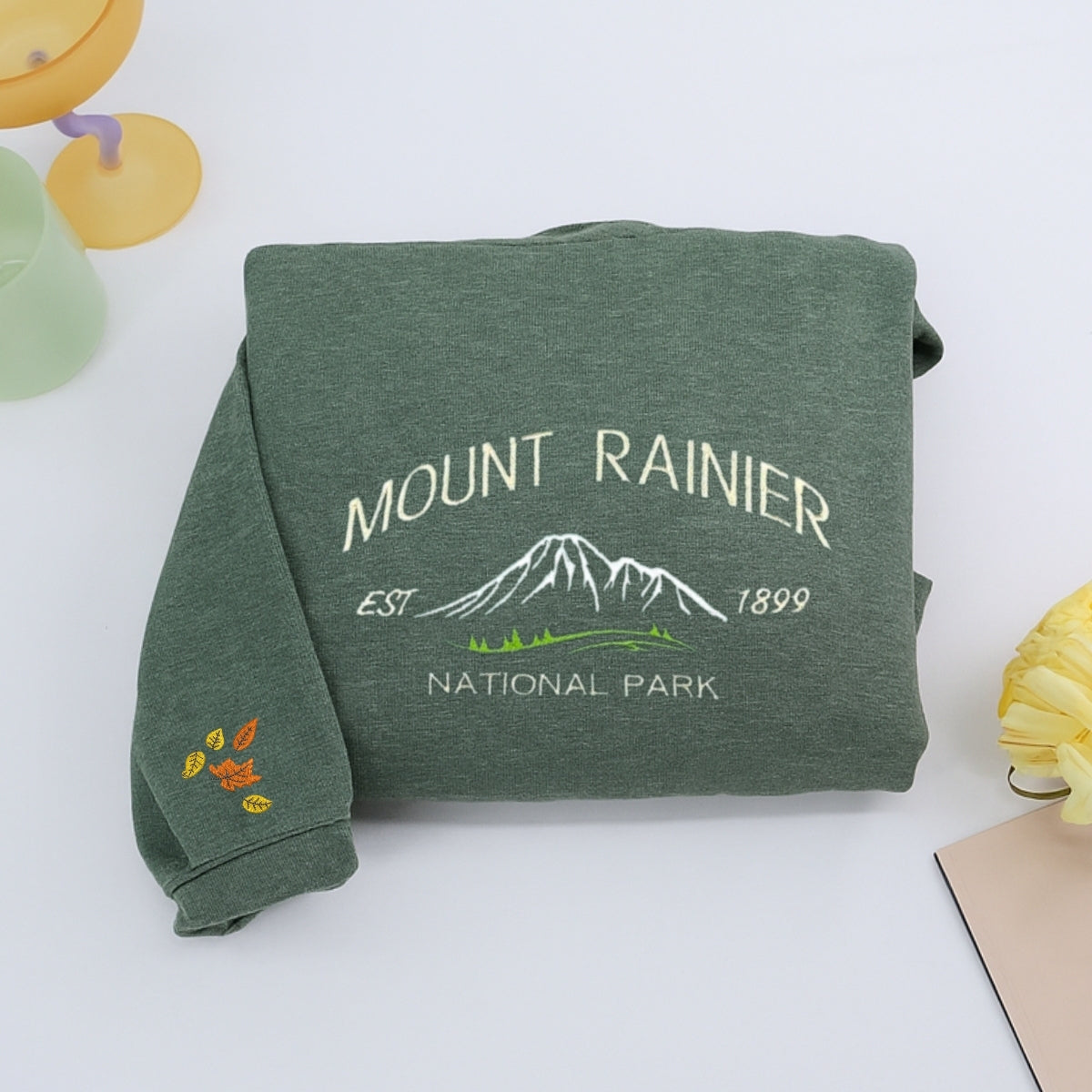 Mount Rainier Custom Embroidered Sweatshirt - Vintage Mountain Hoodie Personalized Gift
