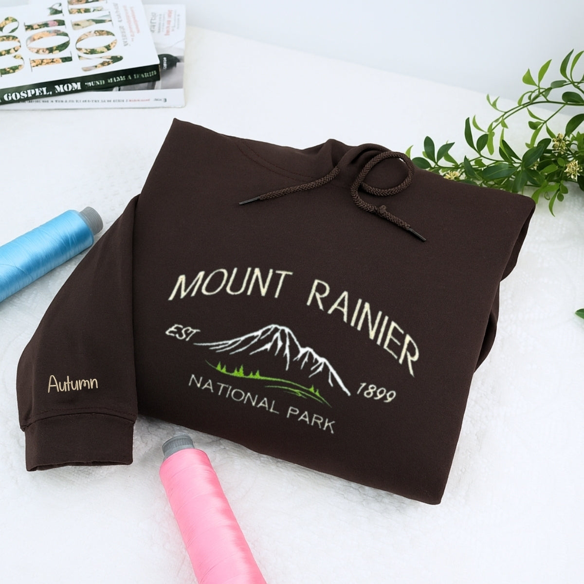 Mount Rainier Custom Embroidered Sweatshirt - Vintage Mountain Hoodie Personalized Gift