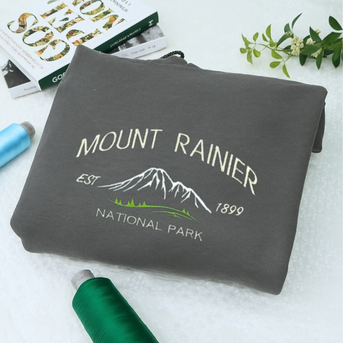 Mount Rainier Custom Embroidered Sweatshirt - Vintage Mountain Hoodie Personalized Gift