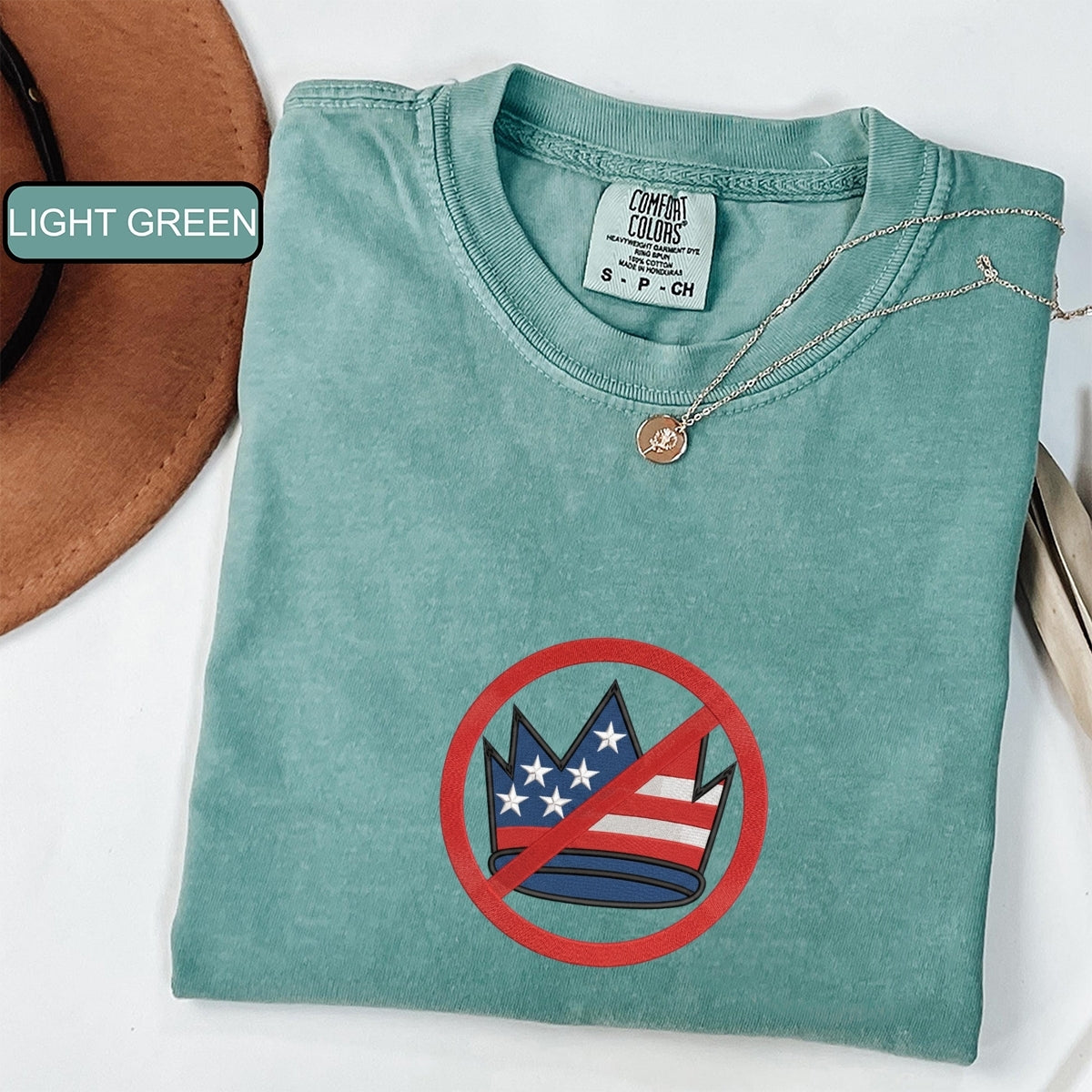 No Kings in America Custom Embroidered T-Shirt - Political Protest Personalized Tee