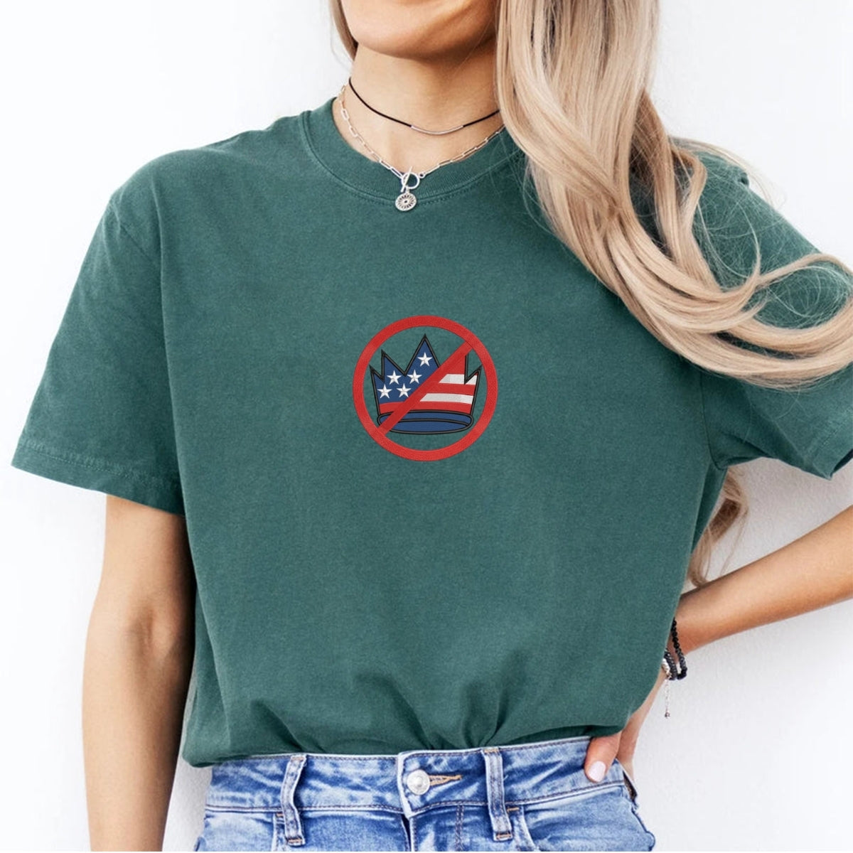 No Kings in America Custom Embroidered T-Shirt - Political Protest Personalized Tee