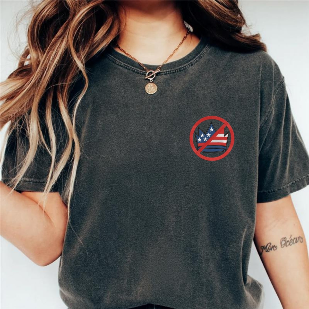 No Kings in America Custom Embroidered T-Shirt - Political Protest Personalized Tee