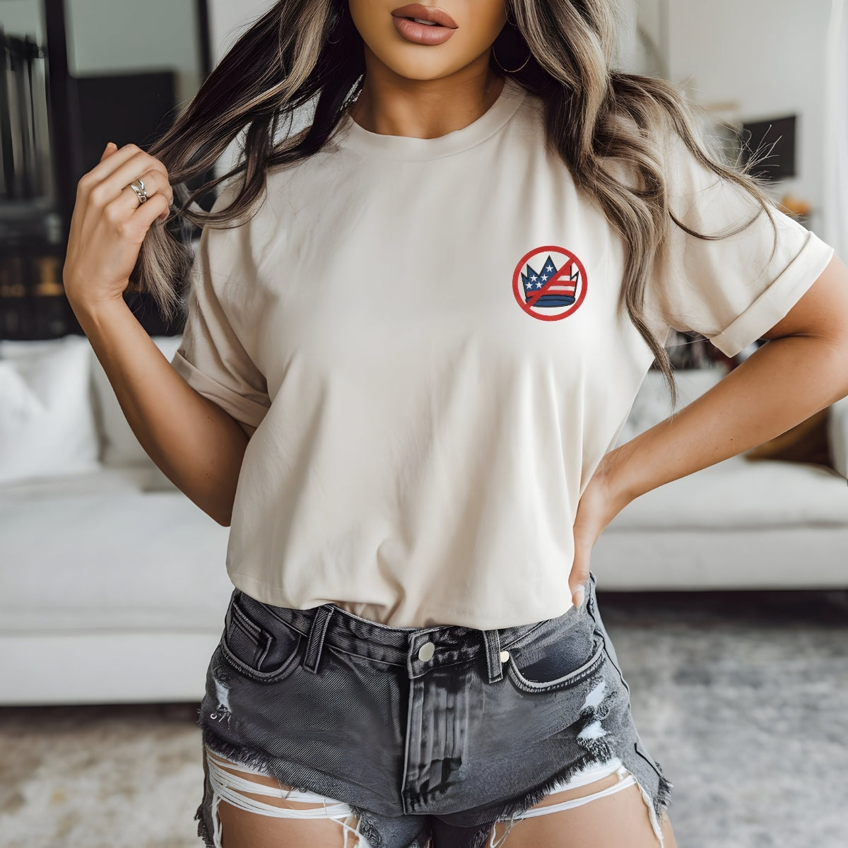 No Kings in America Custom Embroidered T-Shirt - Political Protest Personalized Tee