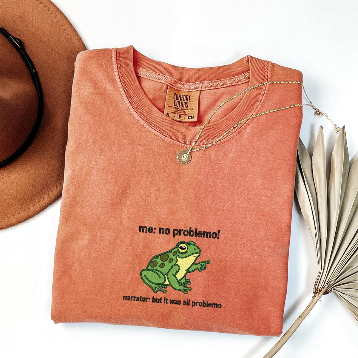 No Problemo Funny Frog Custom Embroidered T-Shirt - Meme Tee Unique Personalized Gift