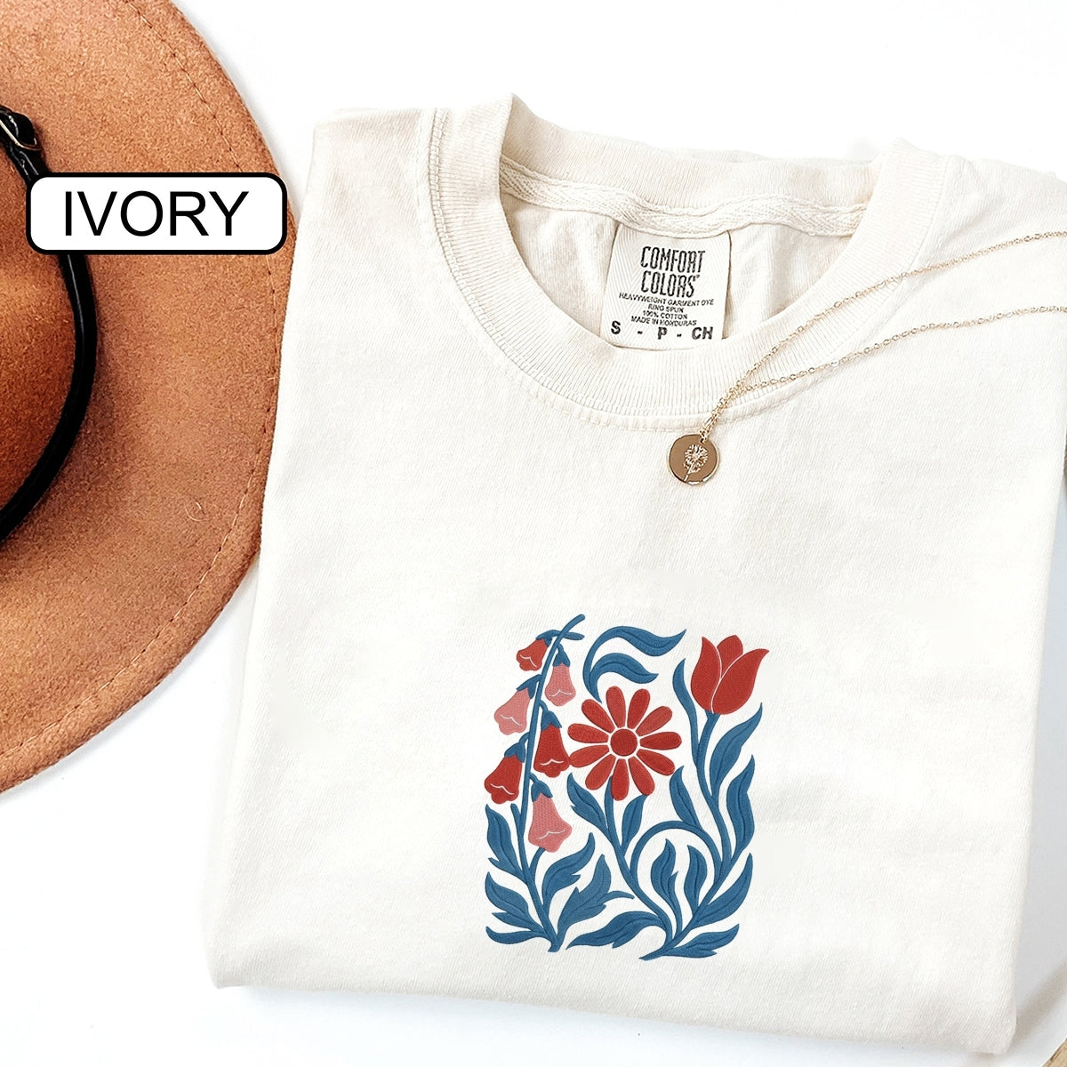 Floral Custom Embroidered T-Shirt - Foxglove Daisy Tulip Personalized Feminist Tee