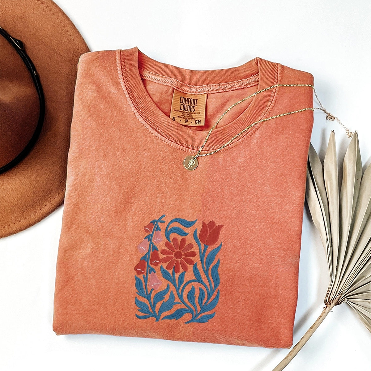 Floral Custom Embroidered T-Shirt - Foxglove Daisy Tulip Personalized Feminist Tee