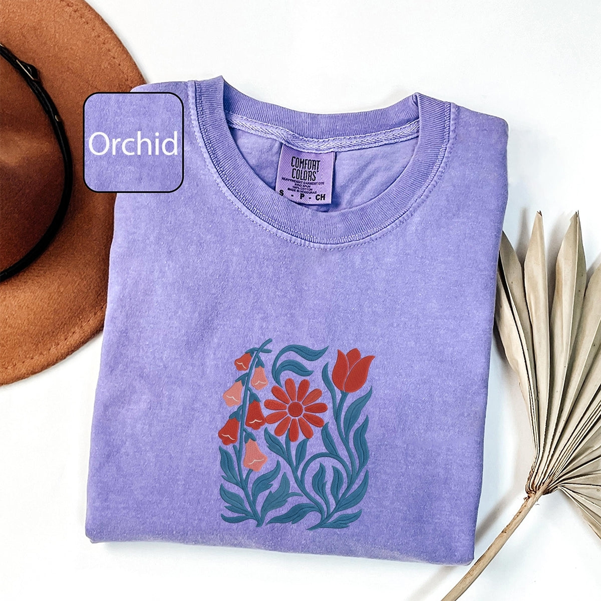 Floral Custom Embroidered T-Shirt - Foxglove Daisy Tulip Personalized Feminist Tee